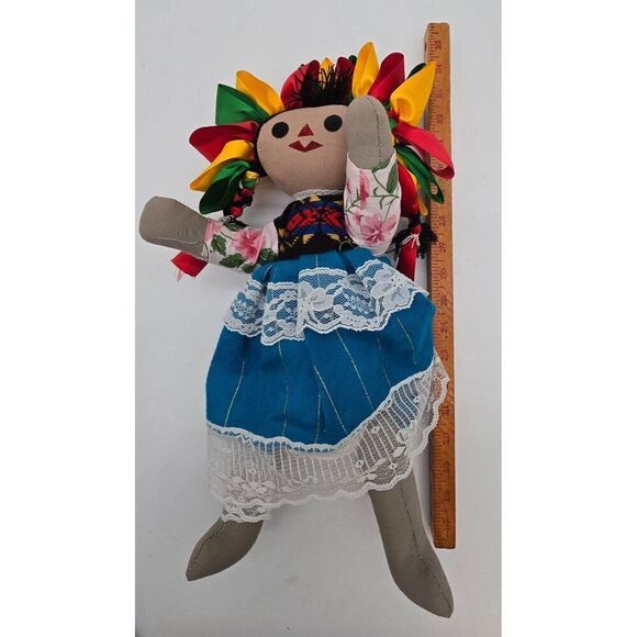 Handmade Mexican Doll With Colorful Ribbon Hair & Traditional Dress - Picture 9 of 9